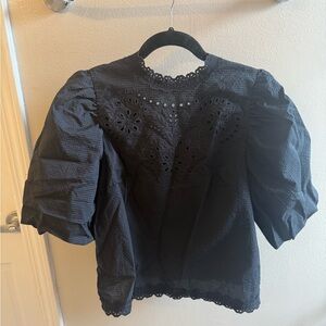 H&M Black Eyelet Puff Sleeve Blouse